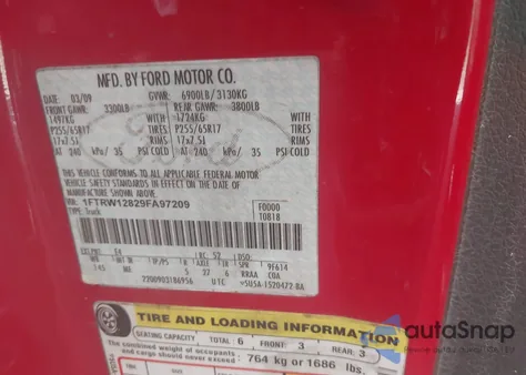 2009 Ford F-150 Xl/Xlt из США, поврежденный, VIN 1FTRW12829FA97209